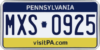 PA license plate MXS0925