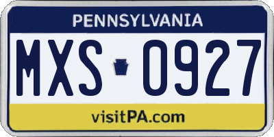 PA license plate MXS0927
