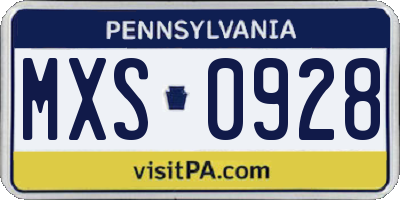 PA license plate MXS0928