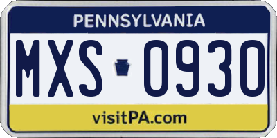 PA license plate MXS0930