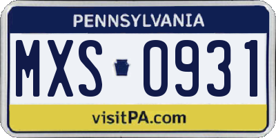 PA license plate MXS0931