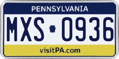 PA license plate MXS0936