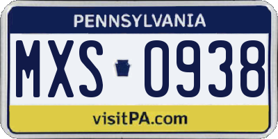 PA license plate MXS0938