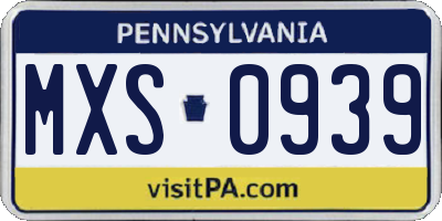 PA license plate MXS0939