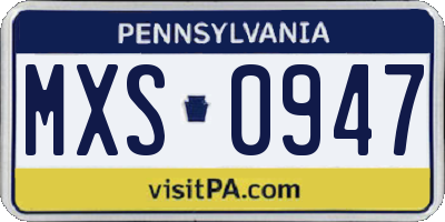 PA license plate MXS0947