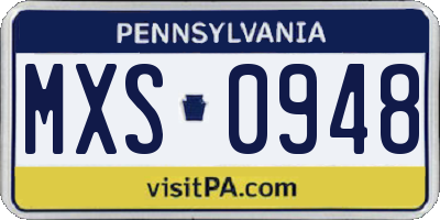 PA license plate MXS0948