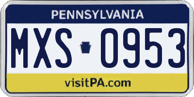 PA license plate MXS0953