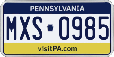 PA license plate MXS0985