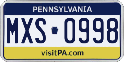PA license plate MXS0998