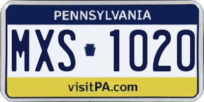 PA license plate MXS1020
