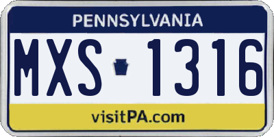 PA license plate MXS1316
