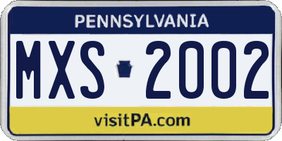 PA license plate MXS2002
