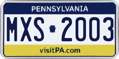 PA license plate MXS2003