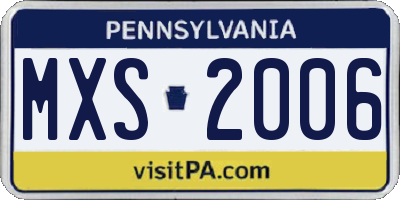 PA license plate MXS2006