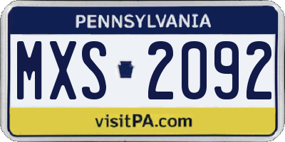 PA license plate MXS2092