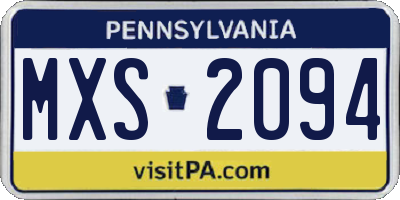 PA license plate MXS2094