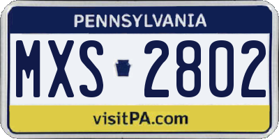 PA license plate MXS2802