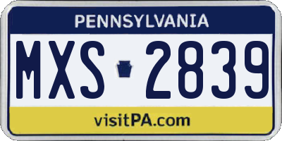 PA license plate MXS2839