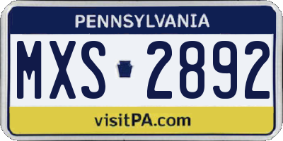 PA license plate MXS2892