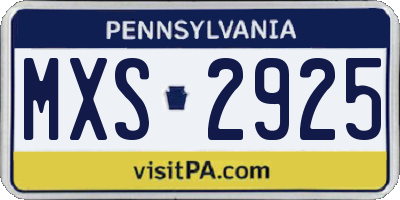 PA license plate MXS2925
