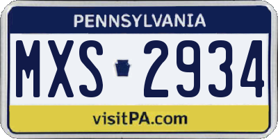PA license plate MXS2934