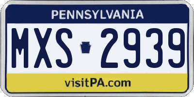 PA license plate MXS2939