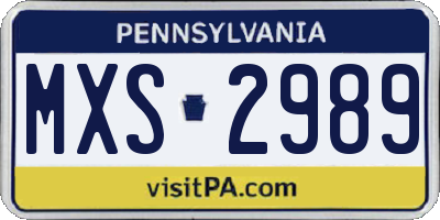 PA license plate MXS2989