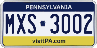 PA license plate MXS3002