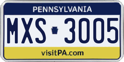 PA license plate MXS3005