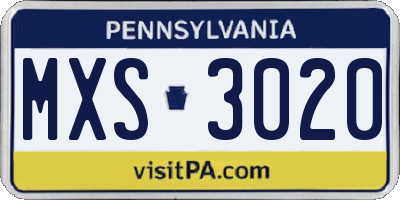 PA license plate MXS3020