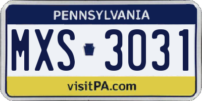 PA license plate MXS3031