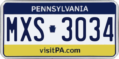 PA license plate MXS3034
