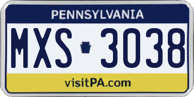 PA license plate MXS3038