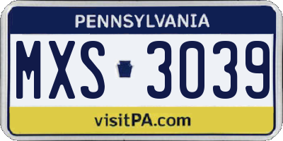 PA license plate MXS3039