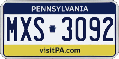 PA license plate MXS3092