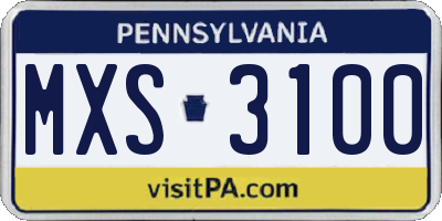 PA license plate MXS3100