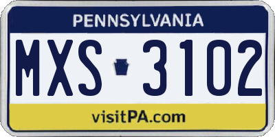 PA license plate MXS3102