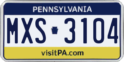 PA license plate MXS3104