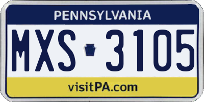 PA license plate MXS3105