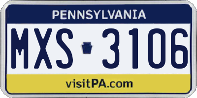 PA license plate MXS3106