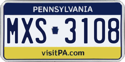 PA license plate MXS3108