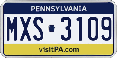 PA license plate MXS3109