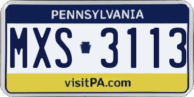 PA license plate MXS3113