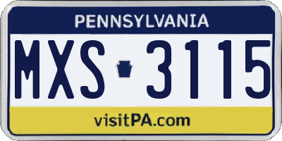 PA license plate MXS3115