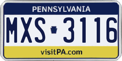 PA license plate MXS3116