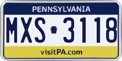 PA license plate MXS3118