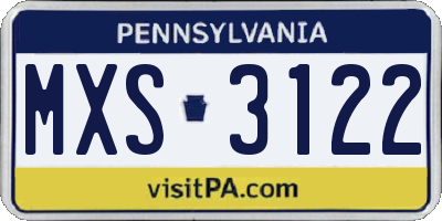 PA license plate MXS3122