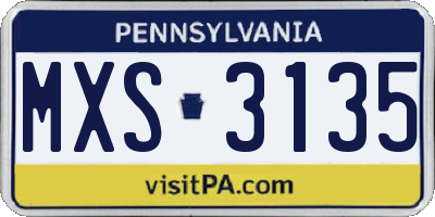 PA license plate MXS3135