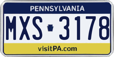 PA license plate MXS3178