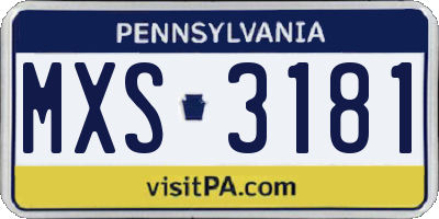 PA license plate MXS3181